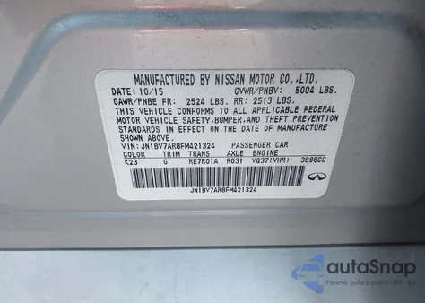 2015 Infiniti Q50 Premium from USA, damaged, VIN JN1BV7AR8FM421324